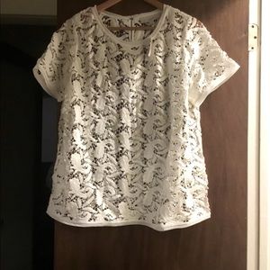 Ann Taylor Loft White Crochet Sheer Top (27”)